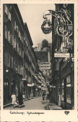 Salzburg Getreidegasse Street Scene Hohensalzburg Fortress Postcard