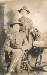 Two Soldiers in Uniforms & Campaign Hats WWI Era Postcard