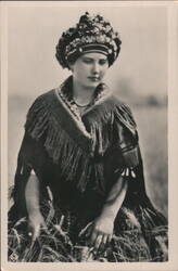 Sárköz Girl in Traditional Hungarian Attire, Wheat Field Postcard