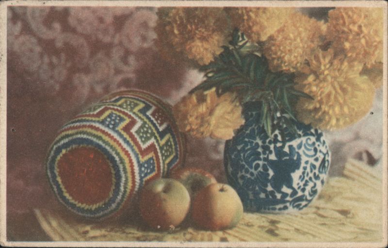 Mexican Popular Arts Still Life with Basket & Flowers Mexico