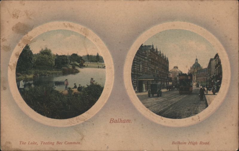 Balham: Tooting Bec Common Lake & High Road Scene London United Kingdom