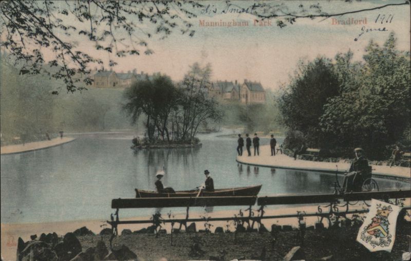 Manningham Park Pond, Rowboat & People, Bradford, UK United Kingdom