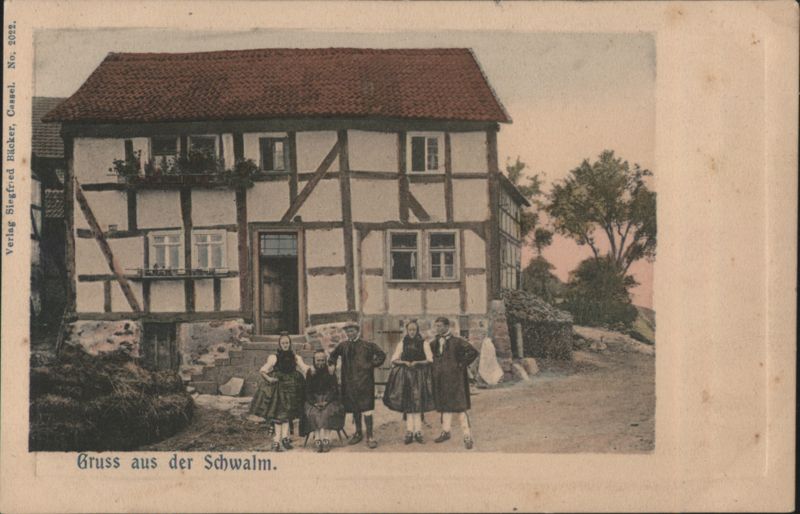 Gruss aus der Schwalm, Half-Timbered House, People in Tracht Germany