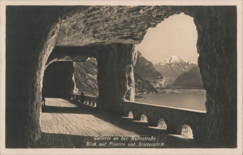 Axenstrasse Gallery, View of Flüelen and Bristenstock Switzerland