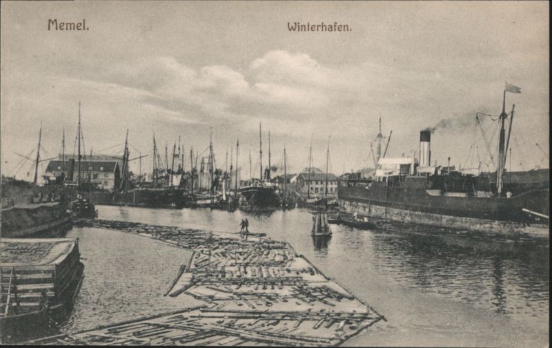 Memel Winterhafen, Busy Harbor with Log Rafts & Ships Lithuania