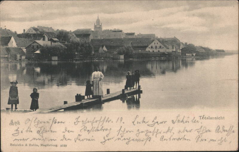 Waterfront Town View with Church and Pier, Magdeburg Germany