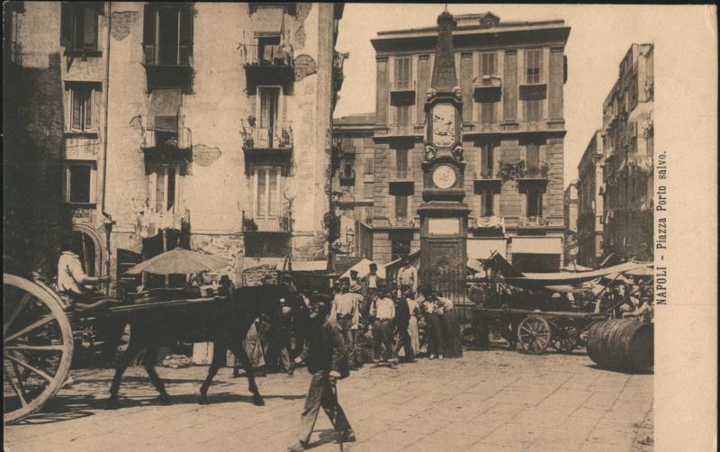 Napoli - Piazza Porto Salvo, Street Scene & Clock Italy