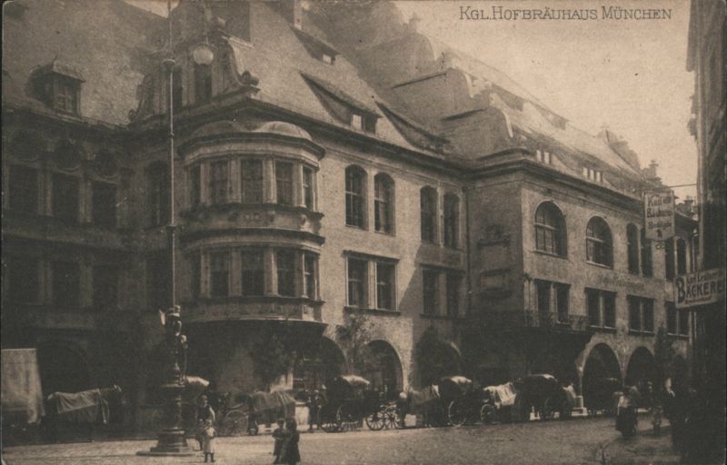 Kgl. Hofbräuhaus München Street Scene with Horse Carts Germany