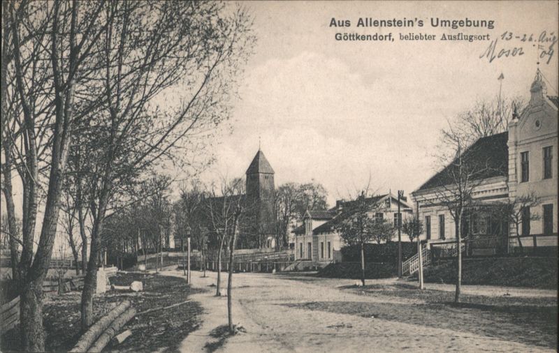 Göttkendorf Street Scene with Church, Popular Excursion Spot Poland