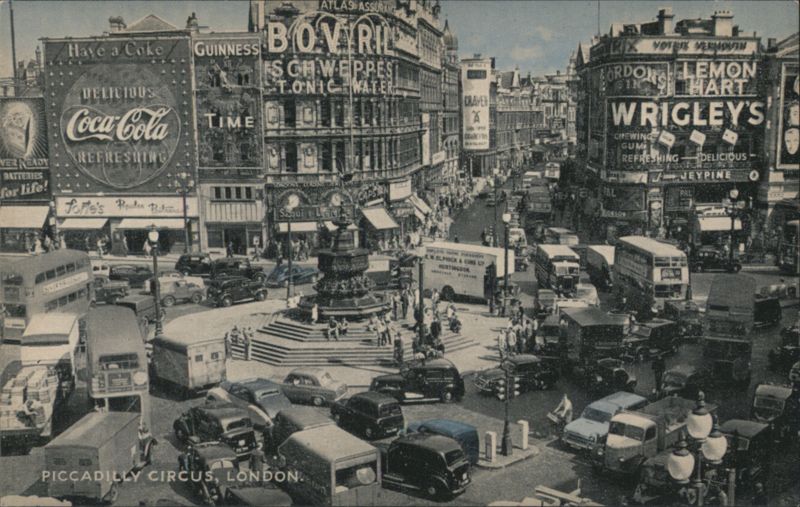 Piccadilly Circus, London - Eros Statue, Busy Street Scene United Kingdom