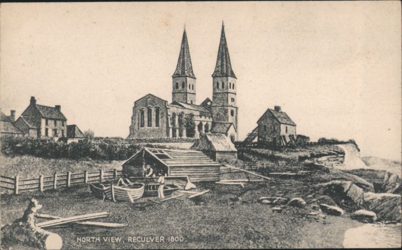 Reculver North View 1800, Church & Boatyard United Kingdom