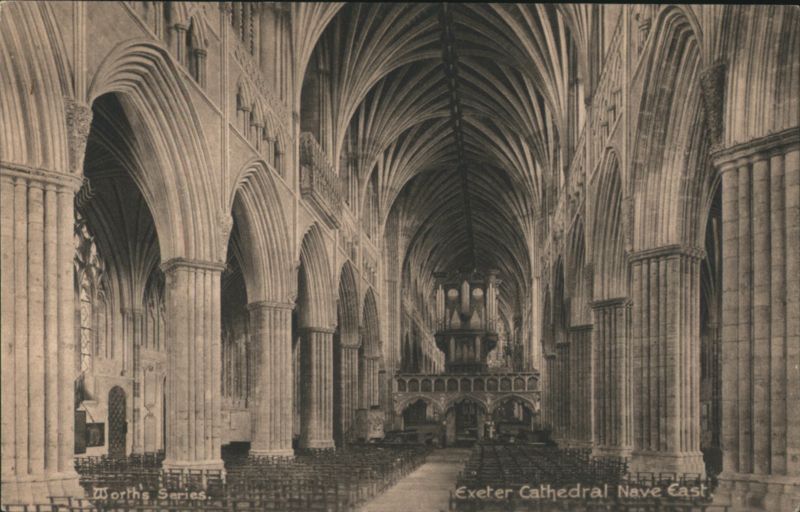 Exeter Cathedral Nave East, Vaulted Roof & Clustered Pillars United Kingdom