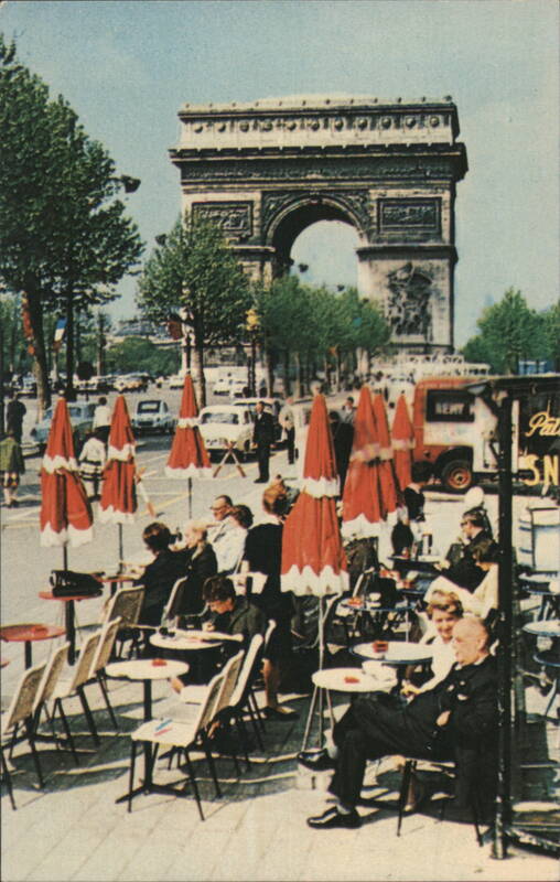 Arc de Triomphe & Cafe, Champs-Elysees Paris France