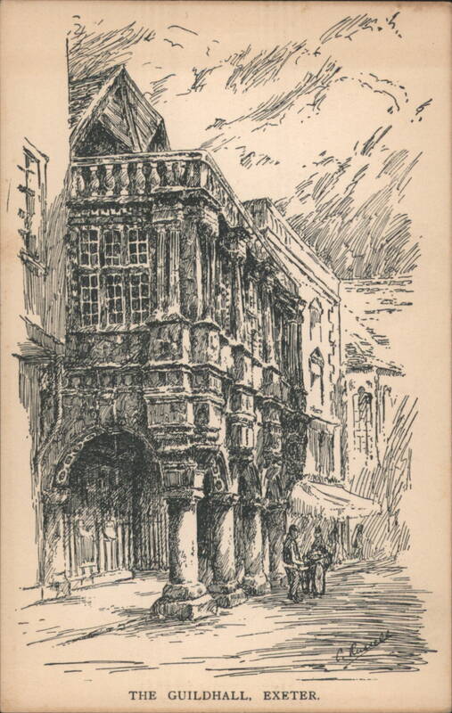 The Guildhall, Exeter - Pen and Ink Drawing United Kingdom