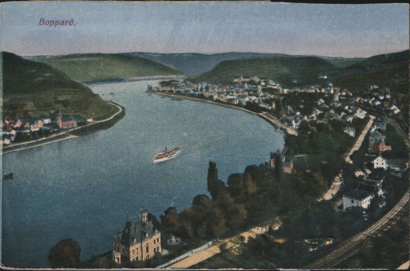 Boppard, River View with Town and Steamboat Germany