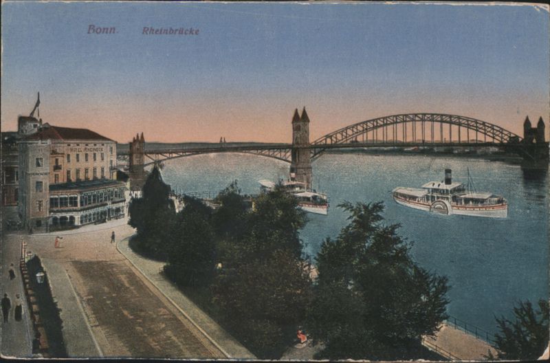 Bonn Rheinbrücke with Paddle Steamers and Hotel Rheineck Germany