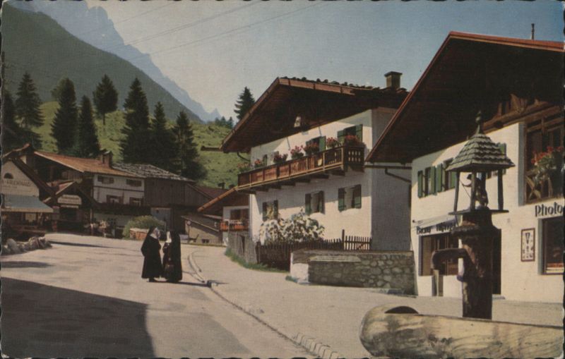 Garmisch-Obergrainau Street Scene, Nuns, Alps Germany