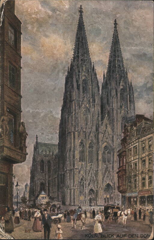 Cologne Cathedral Street Scene, Karl Rüdel Watercolor Germany