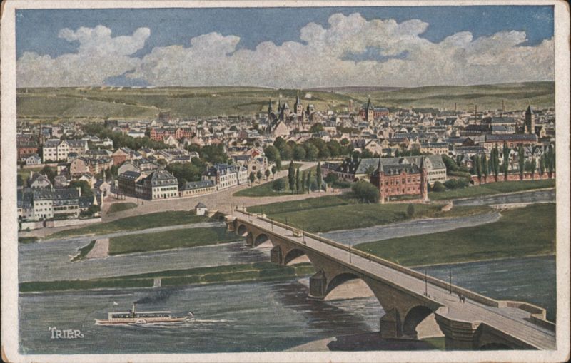 Trier Panoramic View, Roman Bridge, Moselle River Germany