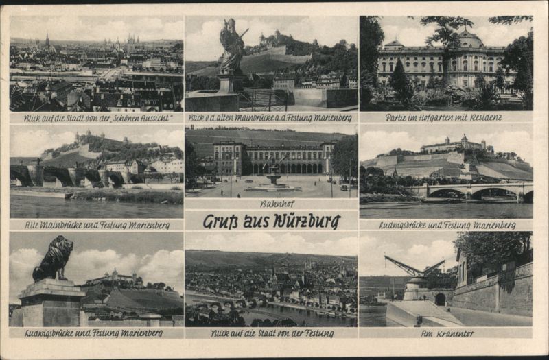 Würzburg City Views, Marienberg Fortress, Main Bridge, Residence Germany