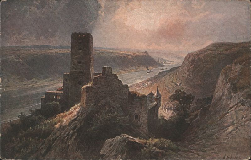 Gutenfels Castle Rhine River Valley Painting Oberwesel Germany
