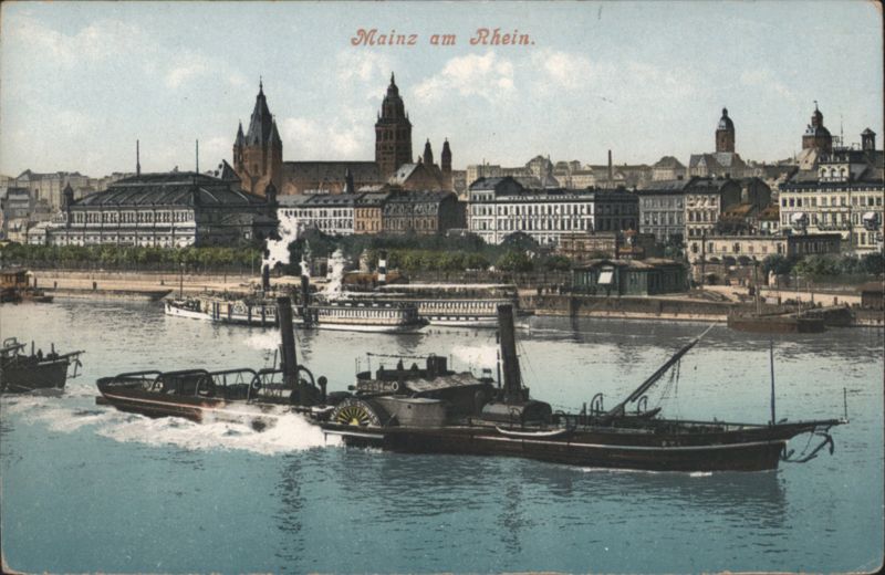 Mainz am Rhein Cityscape with Paddle Steamer Germany