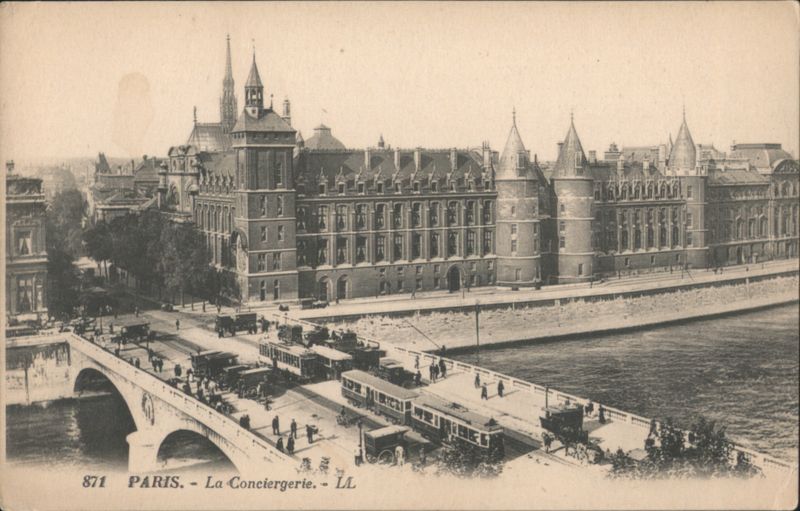 La Conciergerie, Paris with Trams on Bridge France