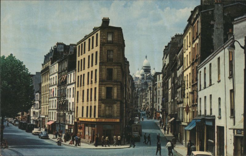 Montmartre Street Scene with Sacre Coeur, Paris France