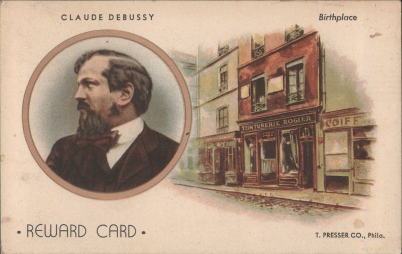 Claude Debussy Reward Card, Portrait & Birthplace St. Germain-en-Laye France