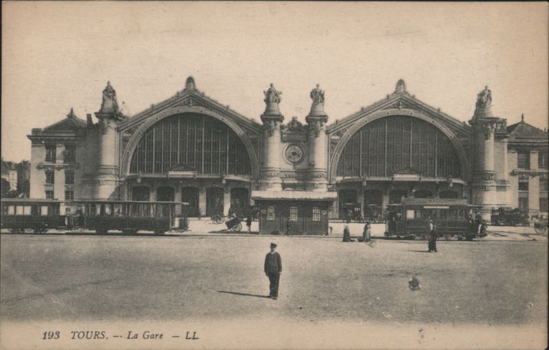 Tours La Gare Train Station with Trolley Cars France