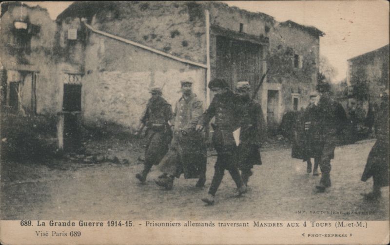 German Prisoners Crossing Mandres aux 4 Tours 1914-15 France