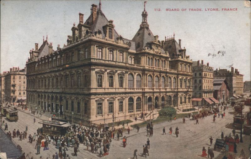 Board of Trade Building, Busy Street Scene Lyons France