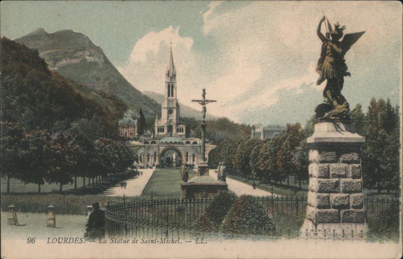 Lourdes - Statue of Saint Michael & Basilica France