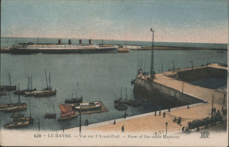 Le Havre Outer Harbour with Ocean Liner & Boats France