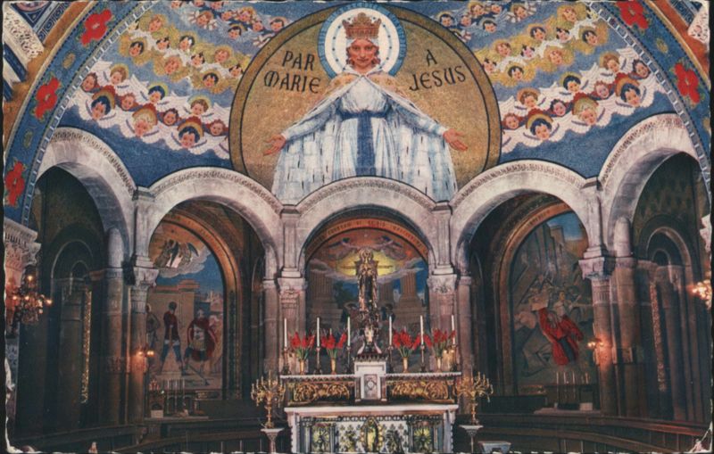 Lourdes Basilica of the Rosary Interior, Mary Mosaic & Altar France