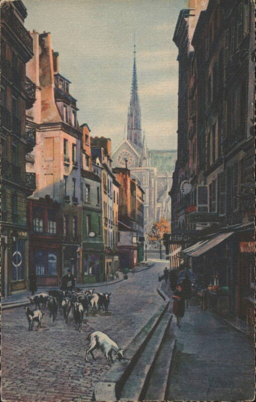 Paris Rue du Haut-Pavé, Goats & Cathedral Spire France