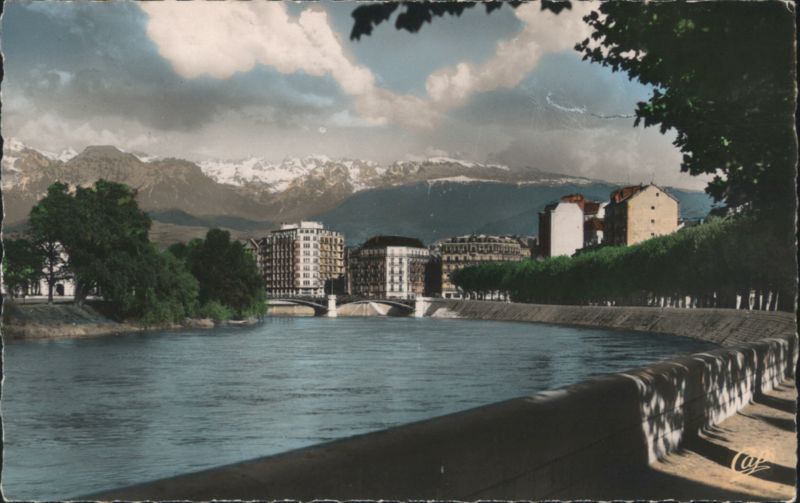 Grenoble - Isère River, Pont de la Porte de France, Alps