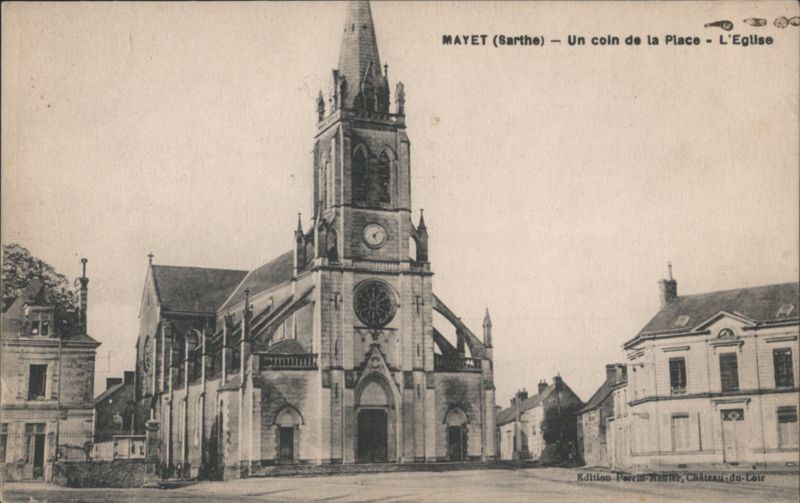 Mayet, Sarthe - Church and Square Corner France
