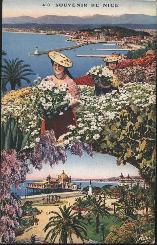 Souvenir de Nice, Women with Flowers & City Views France