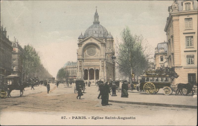 Eglise Saint-Augustin, Street Scene with Carriages Paris France