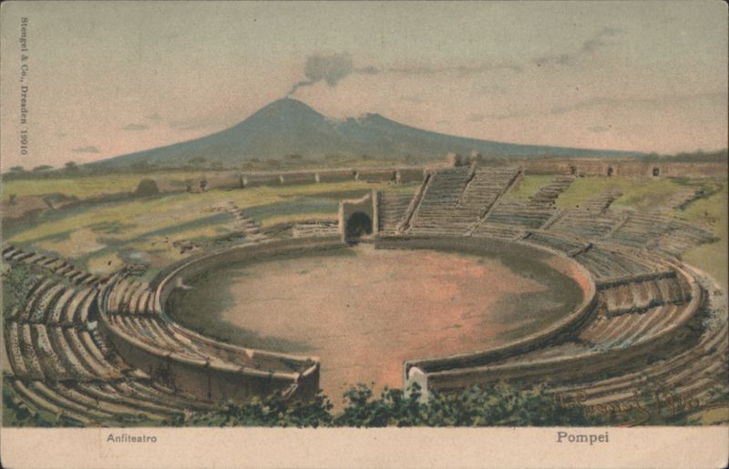 Pompeii Amphitheater, Mount Vesuvius Smoking Italy