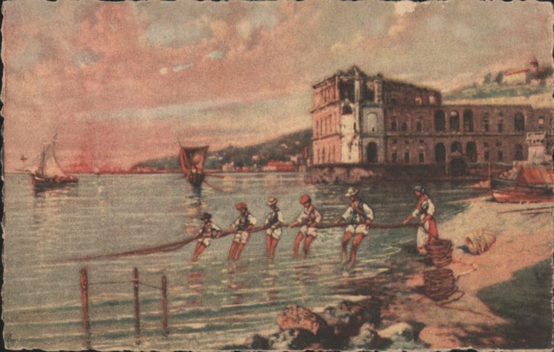 Fishermen Pulling Net, Palazzo Donn'Anna, Naples, Italy