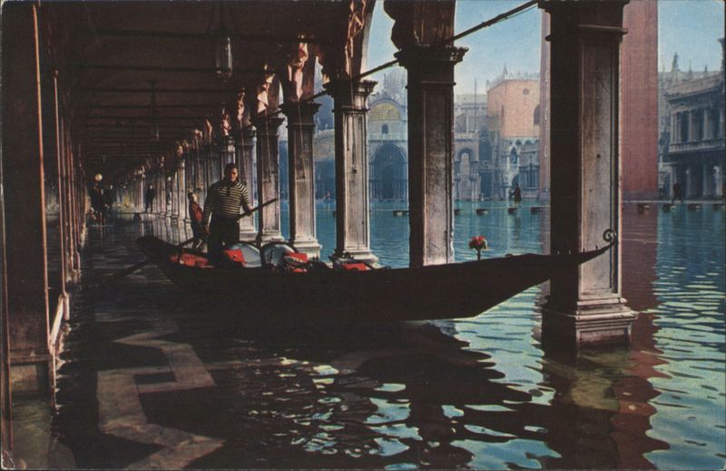 Piazza San Marco Acqua Alta with Gondola, Venice Italy