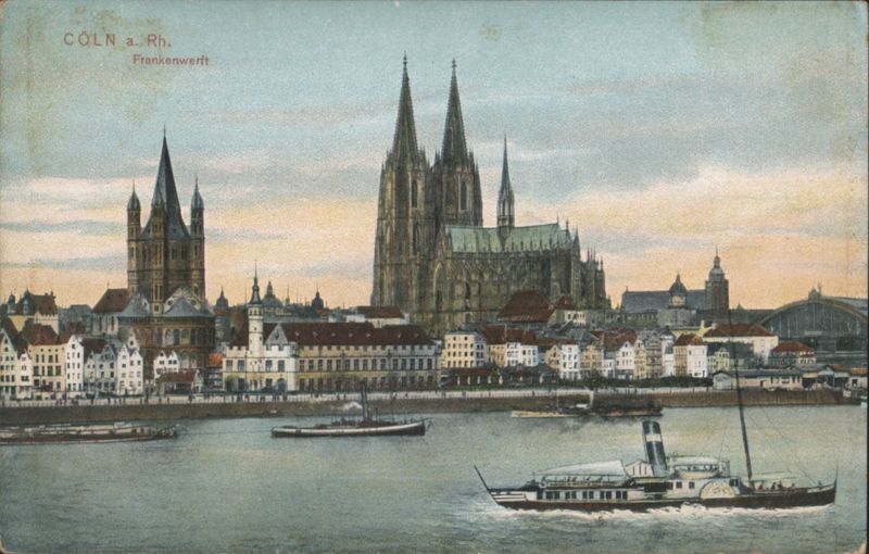 Cologne Cathedral & Frankenwerft, Rhine River View Germany