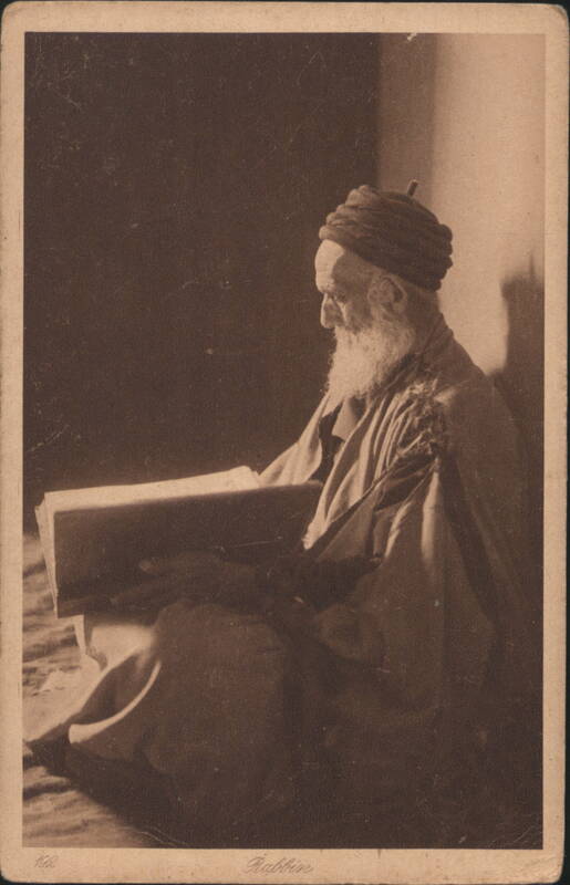Rabbin Reading Book, Turban, Long White Beard Judaica