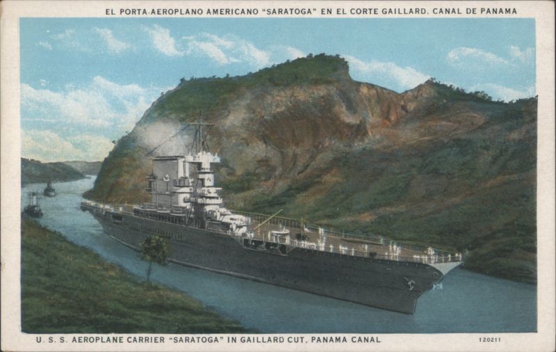 USS Saratoga Aircraft Carrier in Gaillard Cut, Panama Canal