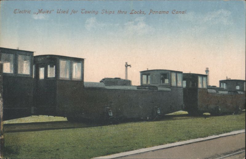 Electric Mules Towing Ships thru Locks, Panama Canal