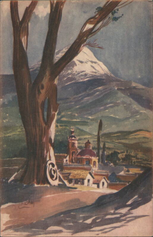 El Popo Volcano with Town and Tree Mexico J. TERRAZAS