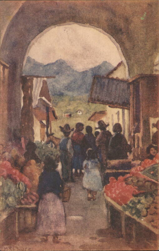 Market Scene Under Archway, People & Produce Stalls Mexico