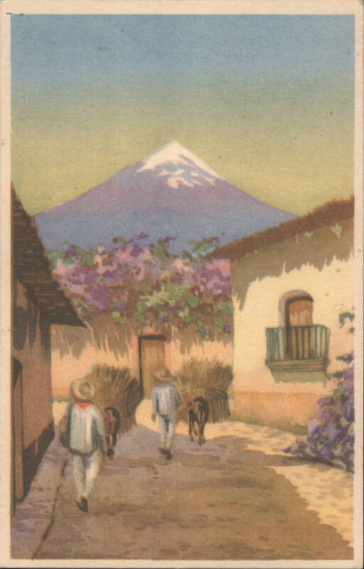 Typical Mexican Street Scene with Volcano Mexico